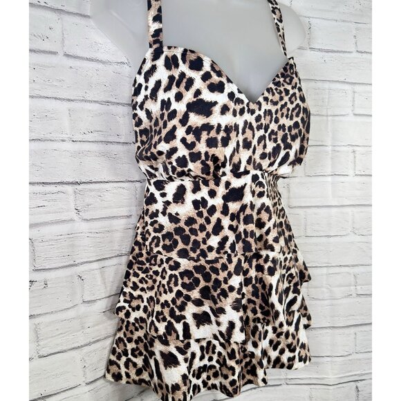 Swim Solutions Plus Size 20W Triple Tiered Animal Print Tankini Top NWT $84 - Picture 7 of 11